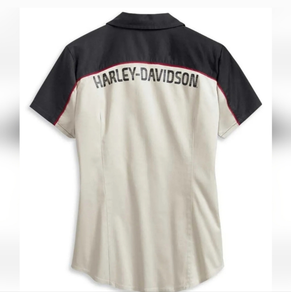 Harley-Davidson Black and Cream Women's Top